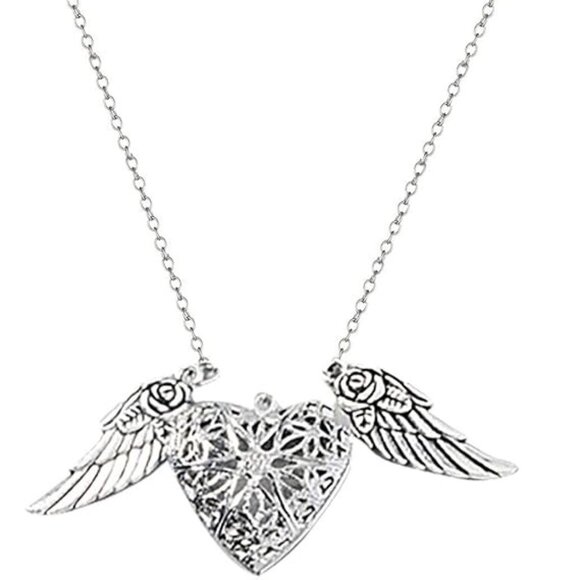 Glow in the Dark Gothic Heart Locket Necklace with Angel Wings – Vintage Jewelry - Picture 8 of 8